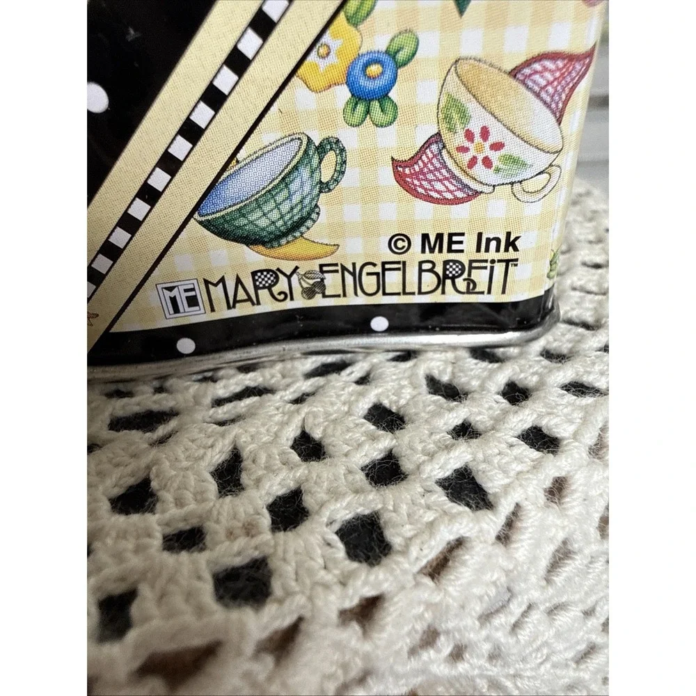 Mary Engelbreit Metal Tin Canister Lid Tea Flowers Teapot Design Vintage.